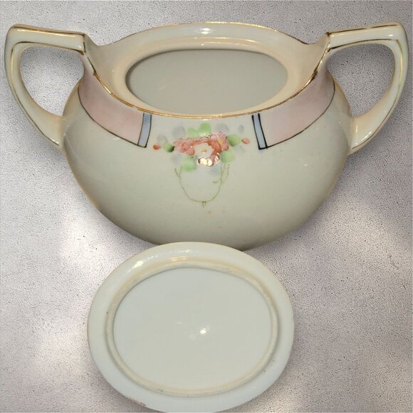 Nippon Hand Painted Cream & Sugar Set With Lid - Floral Design - Picture 8 of 9